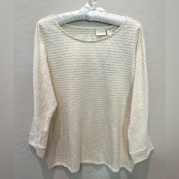 CHICO’S | Metallic Stripe Easy Style Top Cream & Gold NWT | Size 2 Large - Picture 1 of 9